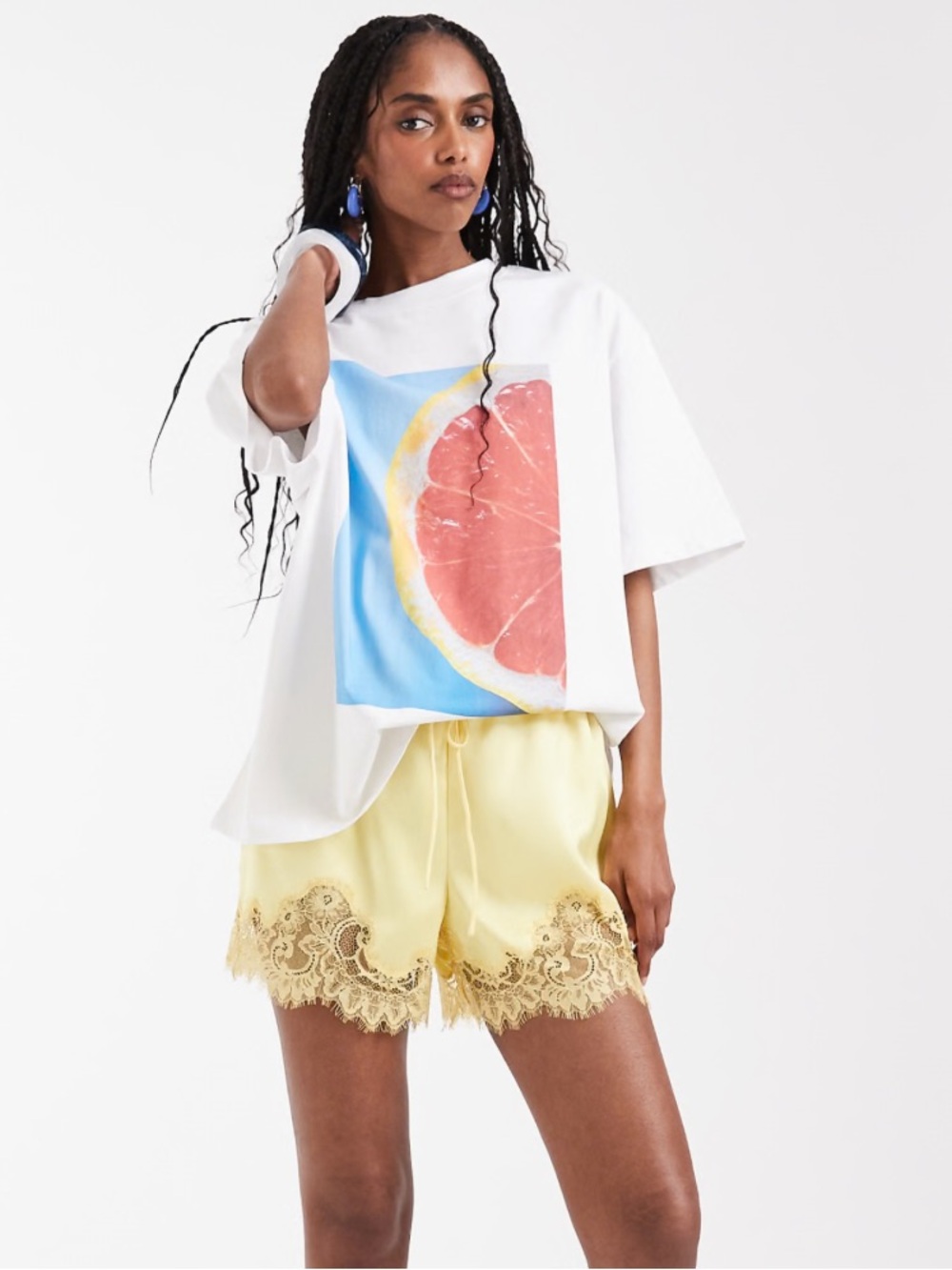 Yellow lace trim shorts